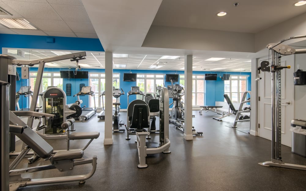 Well-equipped fitness center with cardio equipment at Bishop's View Apartments & Townhomes in Cherry Hill, New Jersey