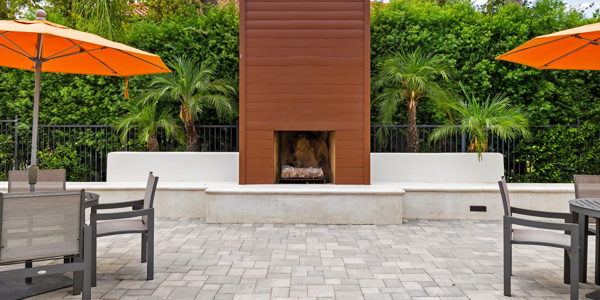 Fireplace in the courtyard at Trails at Grand Terrace in Colton, California