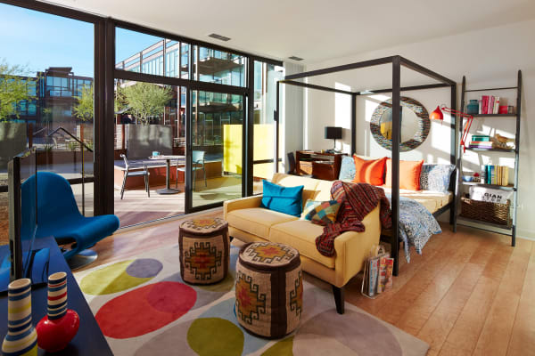 Well-decorated master bedroom in model home at Domus in Phoenix, Arizona