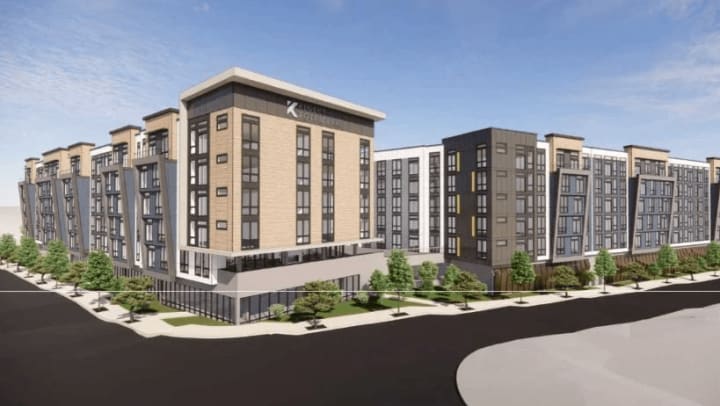 Design rendering of the planned development in the Totem Lake neighborhood in Kirkland. (Courtesy of American Capital Group)