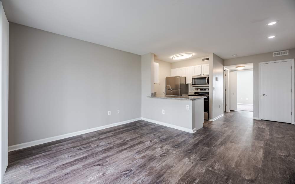 Livingroom and upgraded kitchen at Eastpointe Lakes Apartment and Townhomes in Blacklick, Ohio