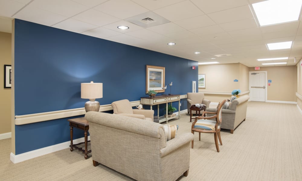 Lounge seating at Keystone Place at Newbury Brook in Torrington, Connecticut