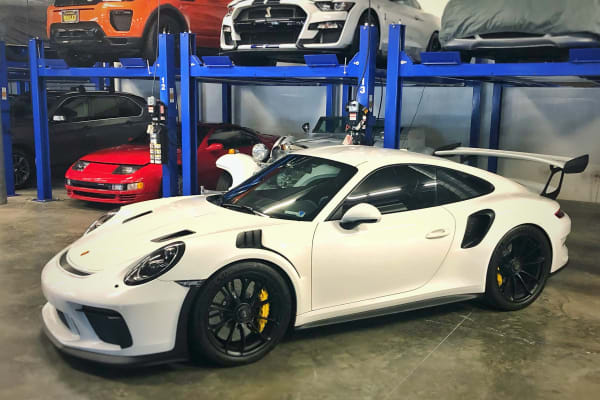 A cool white and black Porsche at A-1 Car Storage in San Diego, California