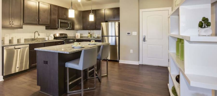 Model kitchen at Avanti Luxury Apartments in Bel Air, Maryland