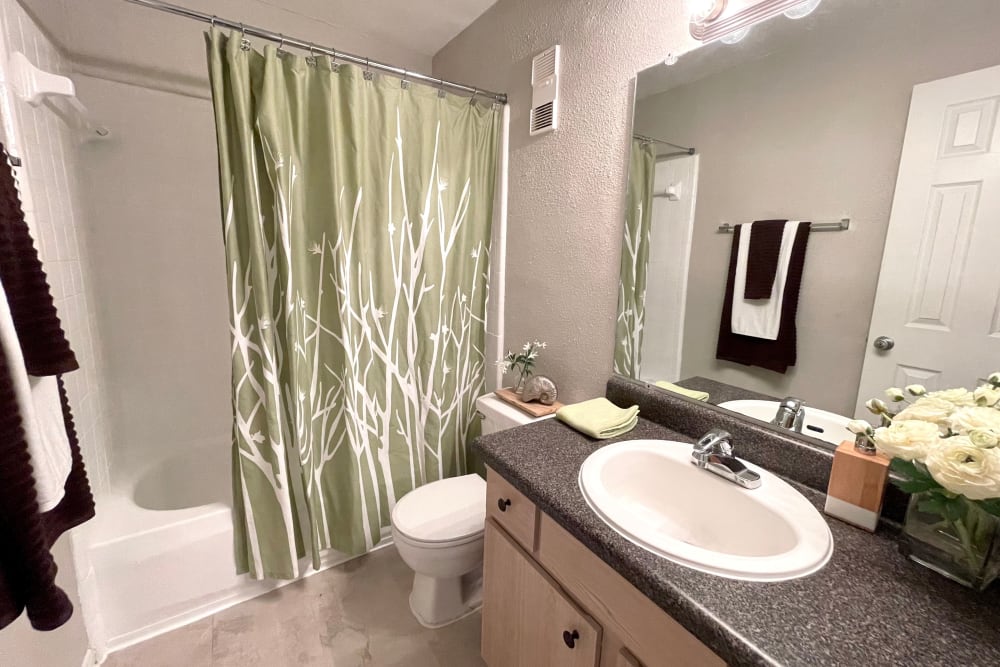 Bathroom in an apartment at The Abbey at Briar Forest in Houston, Texas