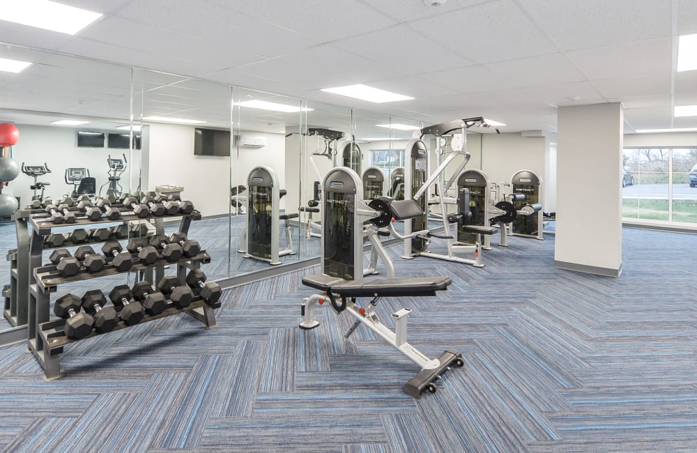 Well-equipped fitness center with cardio equipment at Lakewood Hills Apartments & Townhomes in Harrisburg, Pennsylvania