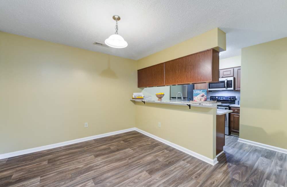 Dining area of renovated apartment