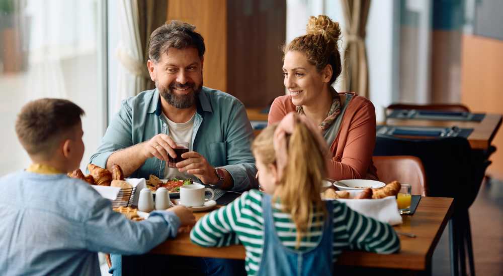 Resident family having delicious food at a restaurant near Grapevine Station in Grapevine, Texas