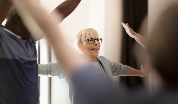 Residents in an exercise class at Anthology of Novi in Novi, Michigan