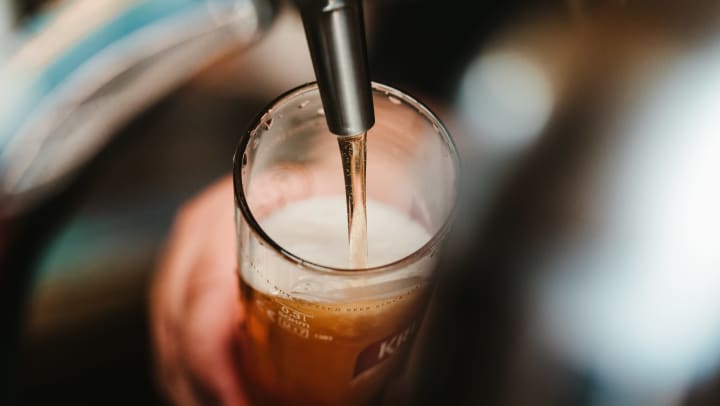 A fresh beer being poured at a local beer garden near Olympus Steelyard in Chandler, Arizona. 