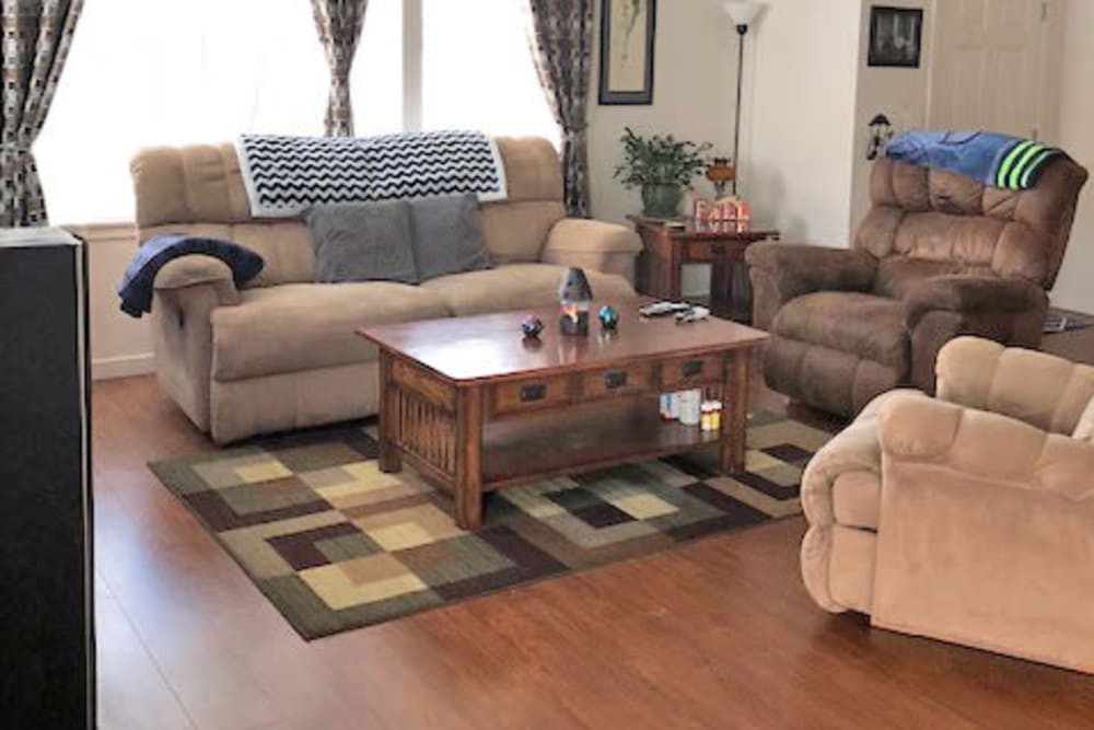 Wood flooring in a townhome living room at Stony Oak in Joint Base Lewis McChord, Washington