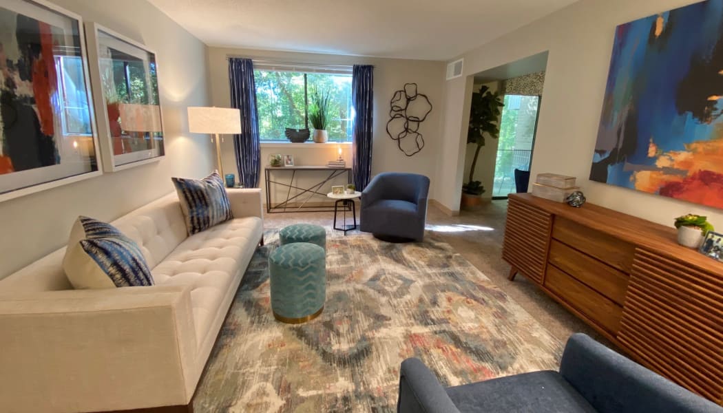 Spacious living room at Preserve at Cradlerock Apartment Homes in Columbia, Maryland
