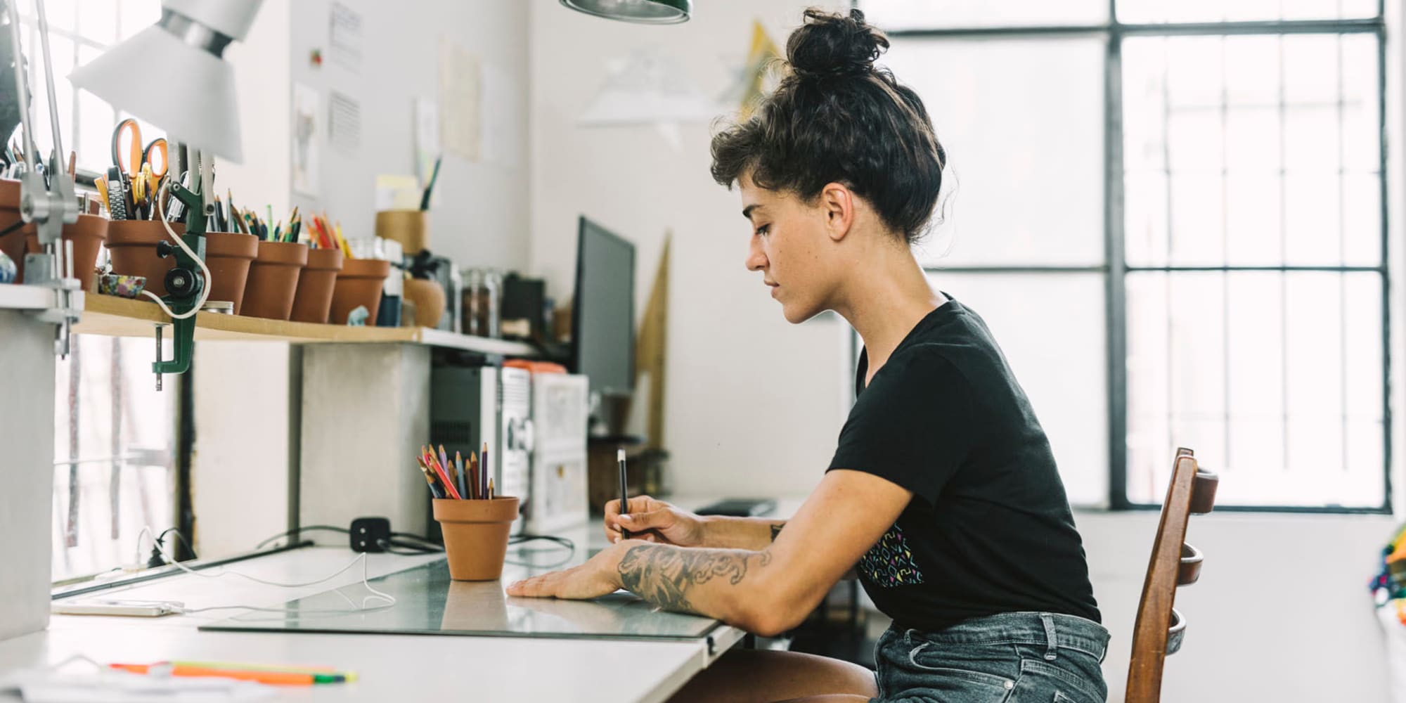 Student in a design class near Mediterranean Village in West Hollywood, California