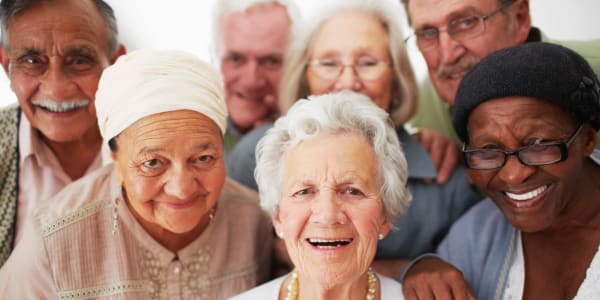 Residents posing for a group photo at Retirement Ranch in Clovis, New Mexico