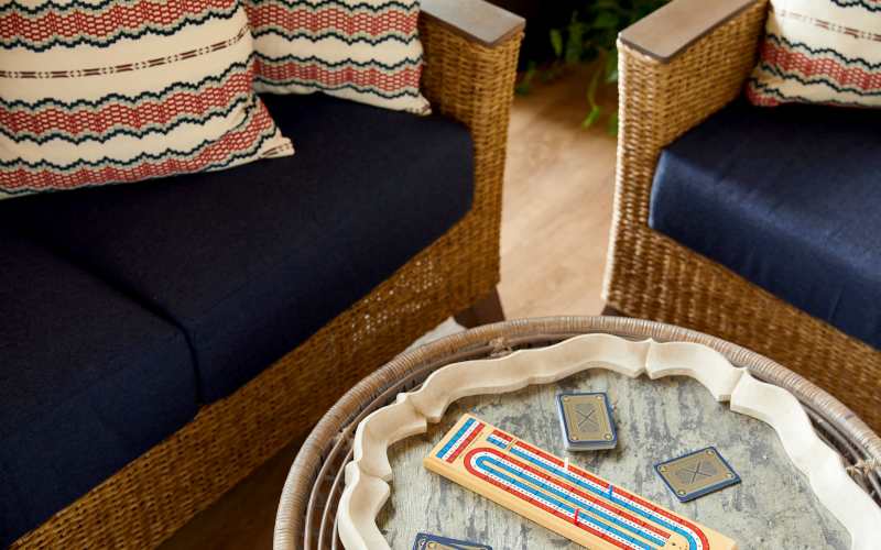 Seating with game pieces at SL Location 2 in Bend, Oregon