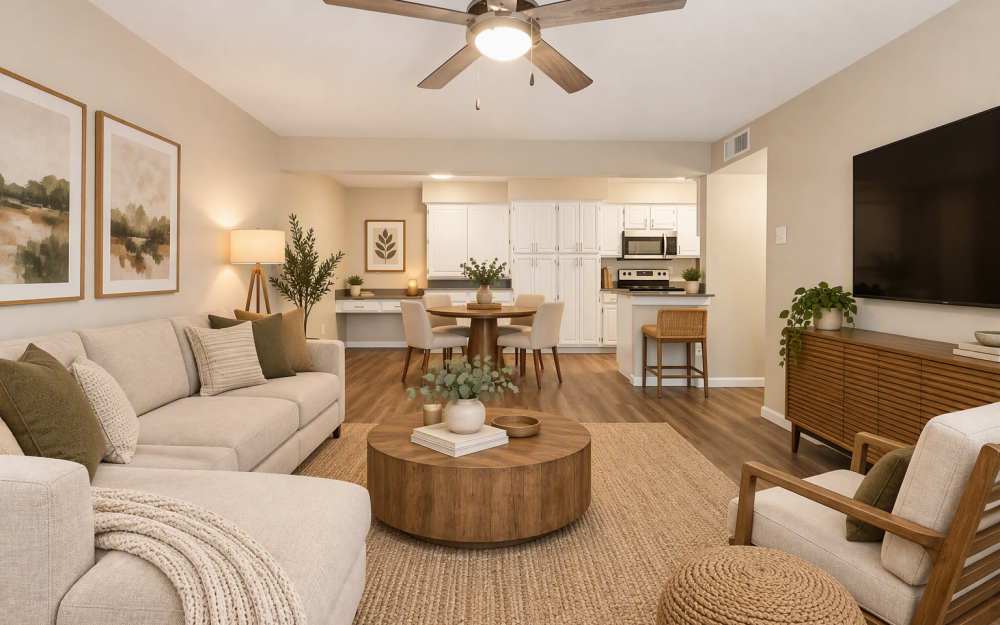 Chic modern living room spaces at Ascent at Lake Worth in Fort Worth, Texas