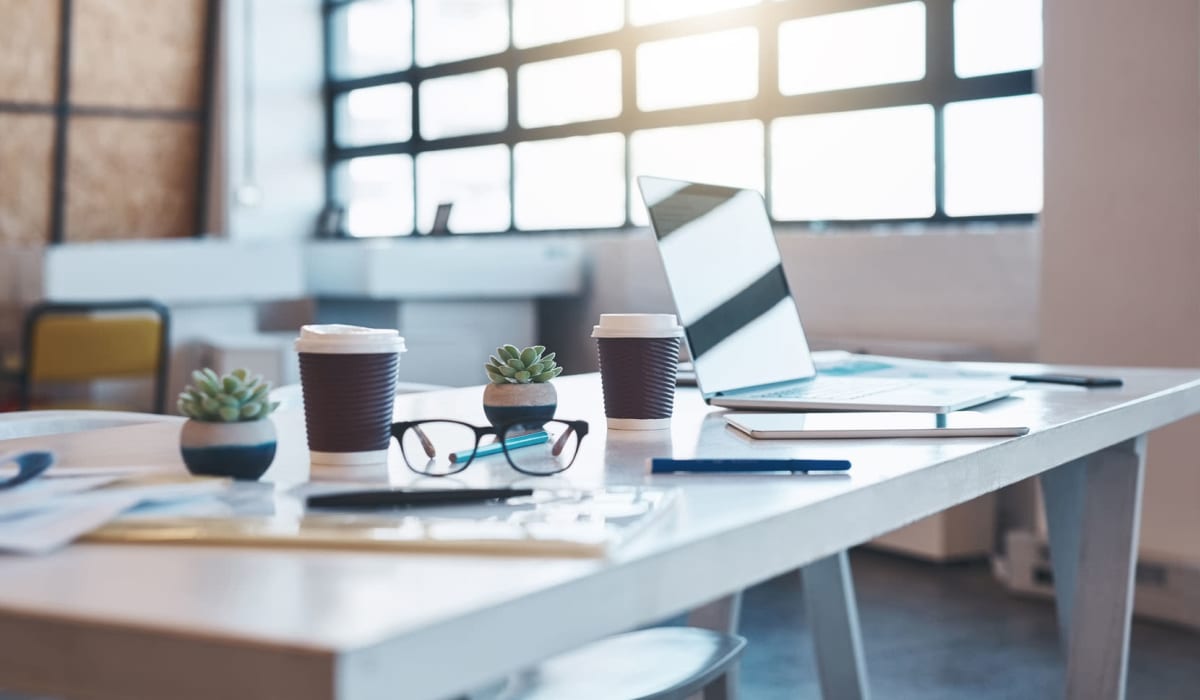 Busy desk at a downtown office near Villa Vicente in Los Angeles, California