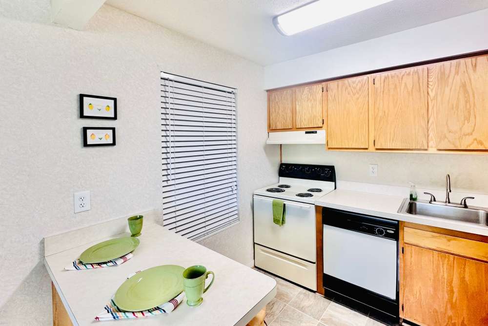 a well-lit kitchen at South Lake Apartments in Virginia Beach, Virginia