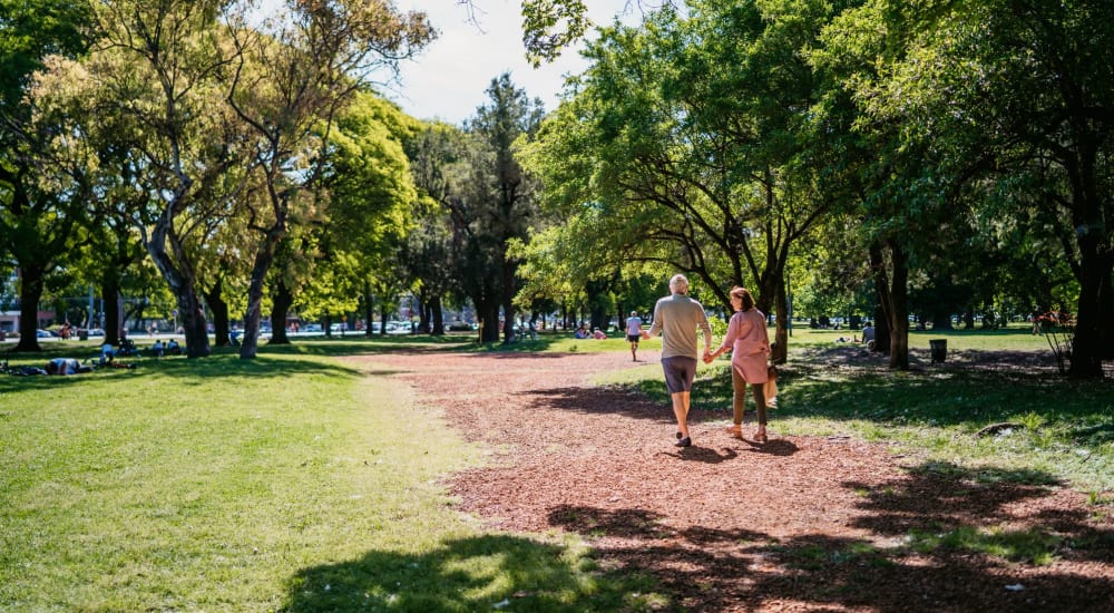 Residents walking in the park near Greenback Ridge in Citrus Heights, California