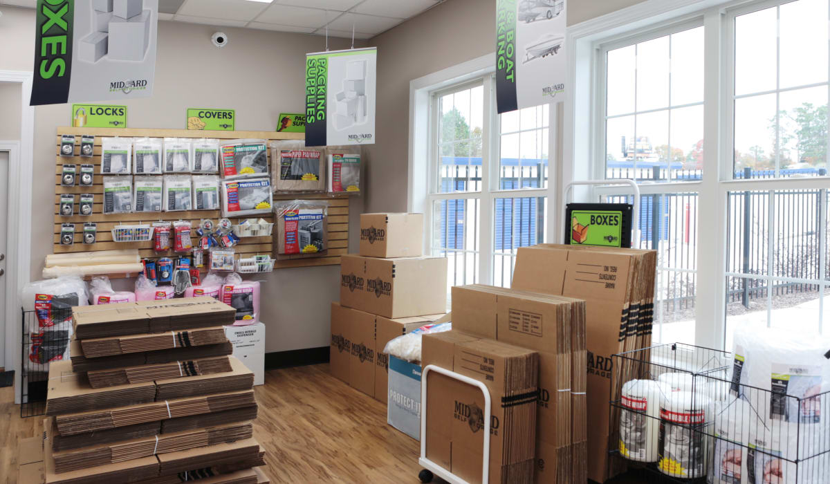 Packing supplies available for purchase at Midgard Self Storage in Lexington, South Carolina