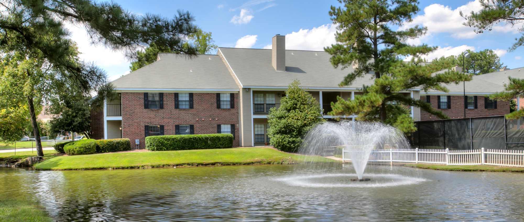Lovely lake and fountain at Marks Church Commons in Augusta,Georgia