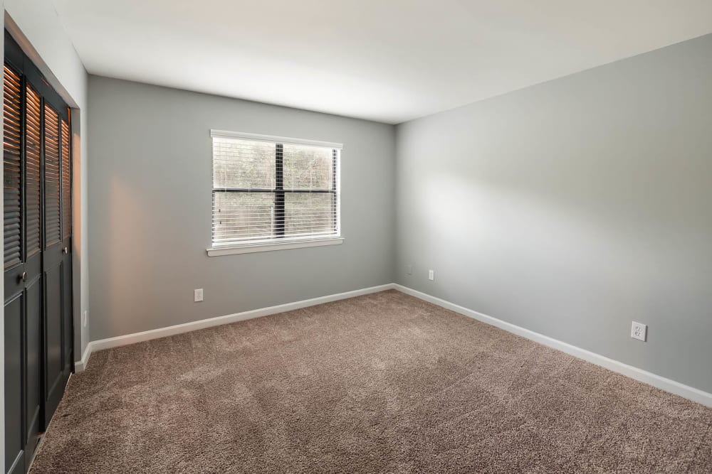 Bedroom with plush carpeting at Northshore Flats Apartments in Chattanooga, Tennessee