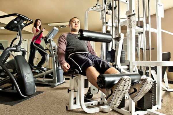 Fitness center with new equipment at Mission Ranch Apartments in Chico, California