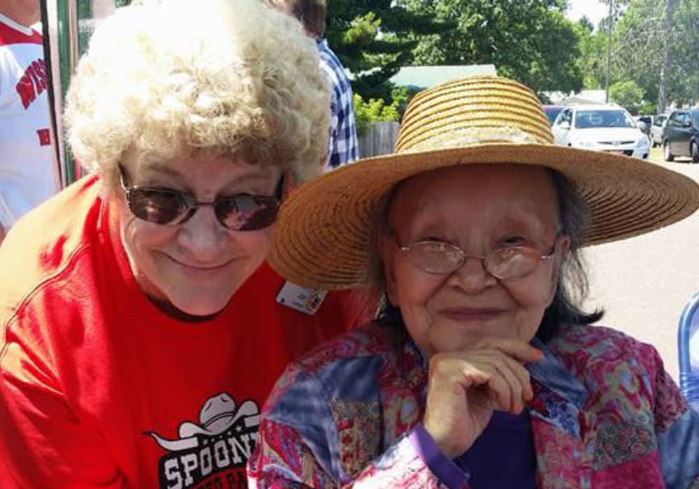 Two residents outside at Maple Ridge Care Center in Spooner, Wisconsin