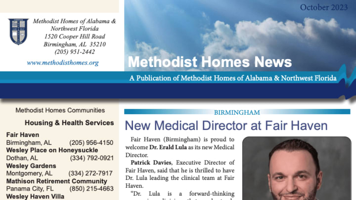 Screenshot of Methodist Homes print newsletter for October 2023