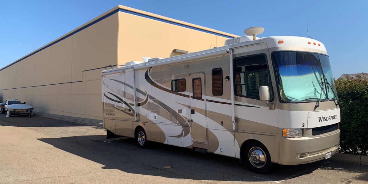 An RV parked outside at Storage Oasis in Santee, California