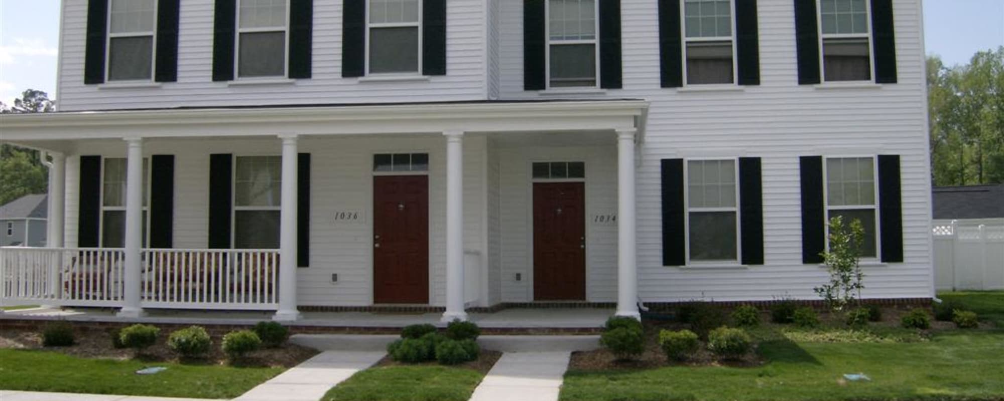 Exterior view of homes at The Village at Carolina Meadows in Chesapeake, Virginia