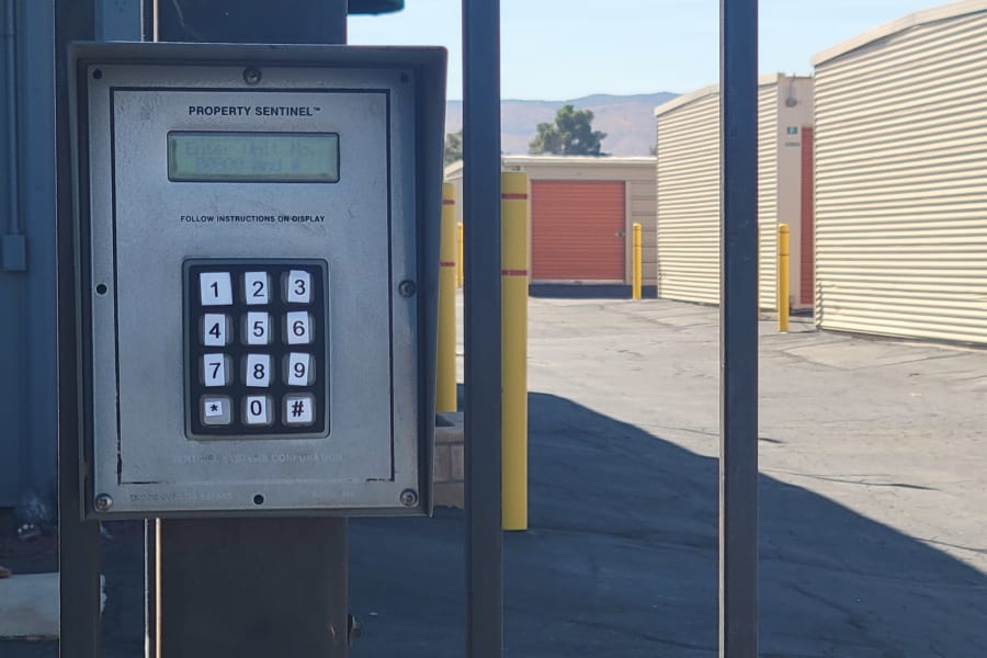 Digital keypad at entrance at AV Self Storage in Palmdale, California