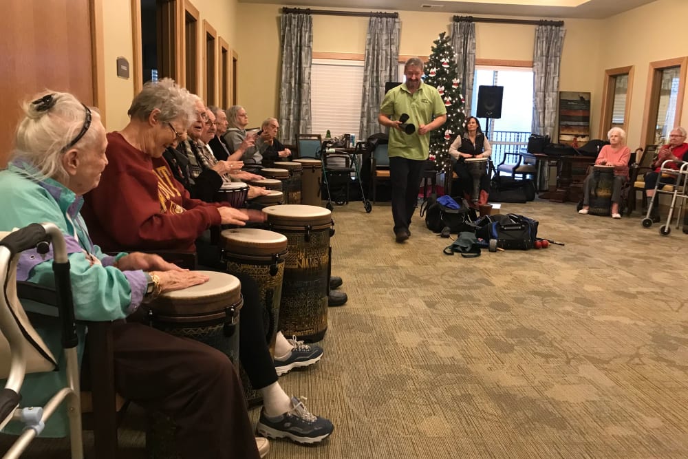 Drum class at Edencrest at Riverwoods in Des Moines, Iowa