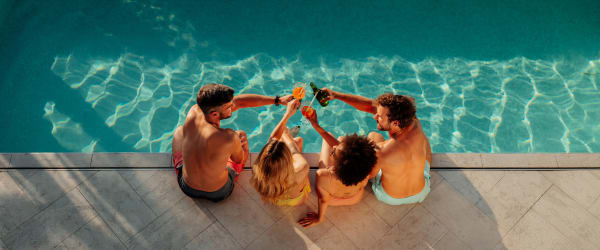 Residents hanging out by the pool at Tanglewood in Davis, California