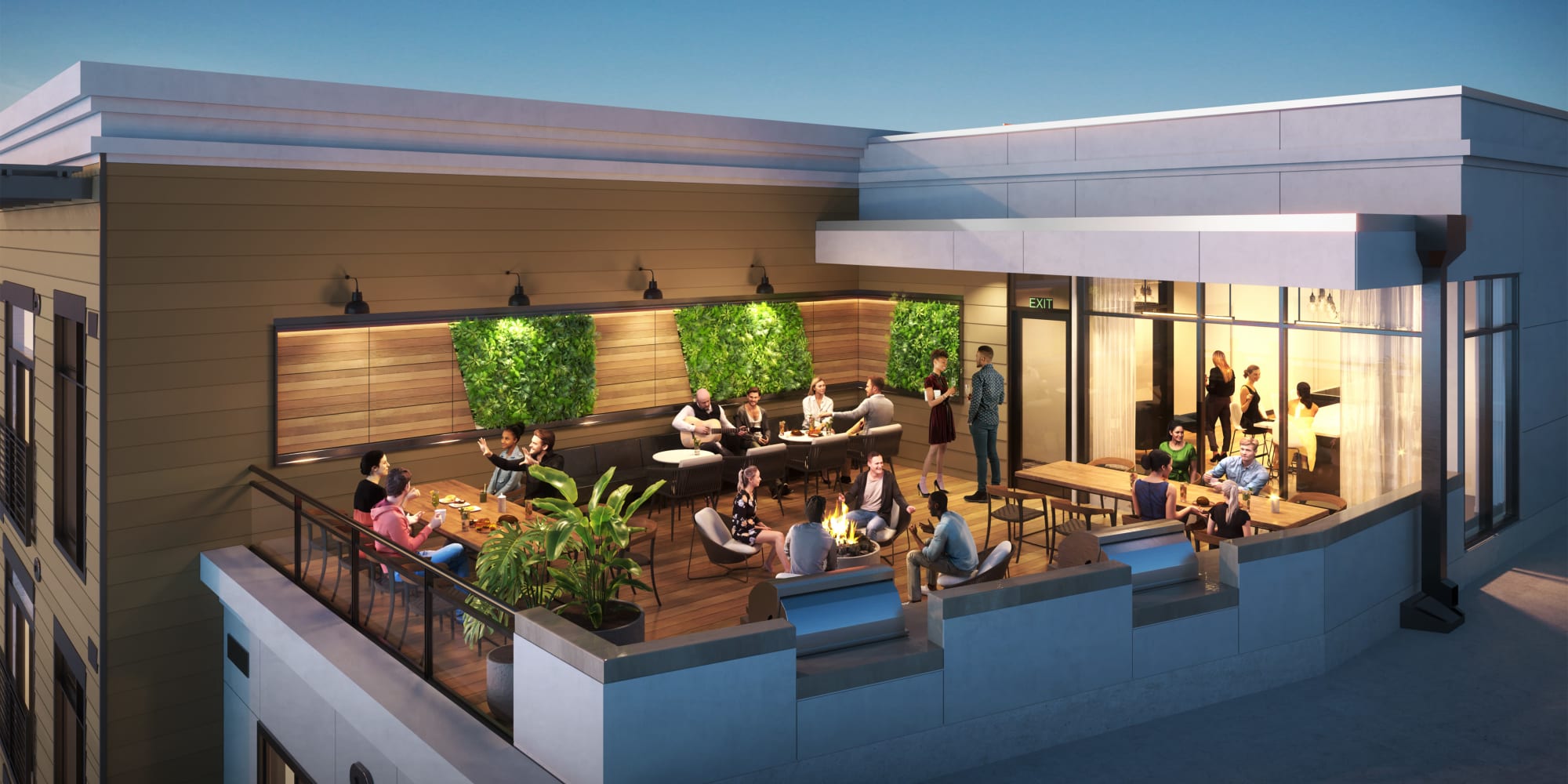 Rooftop lounge rendering at Anden in Weymouth, Massachusetts