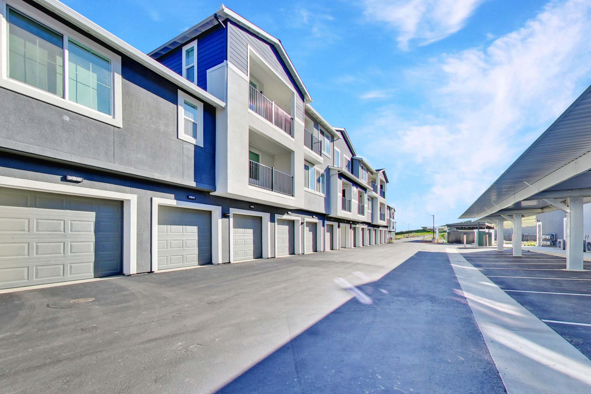 Exterior Of View of Garages at Domaine at Napa Junction in American Canyon, California