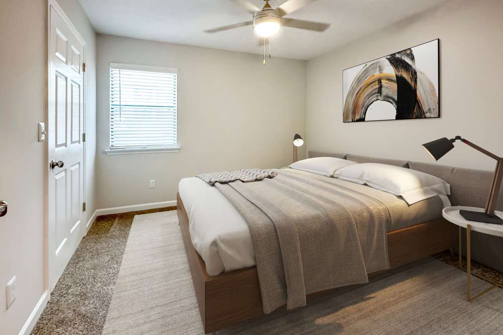 State-of-the-art bedroom at Greenleaf Apartments in Phenix City, Alabama