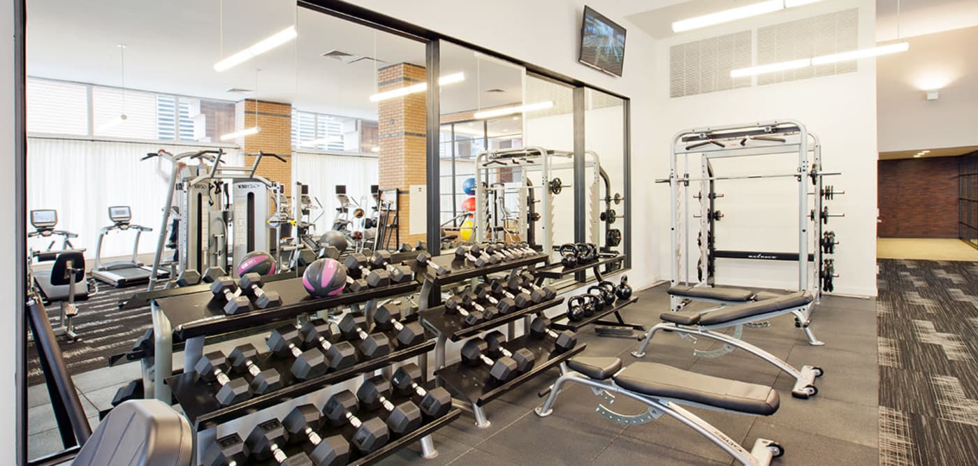 Fitness center with a weigh rack at 21 West Street in New York, New York