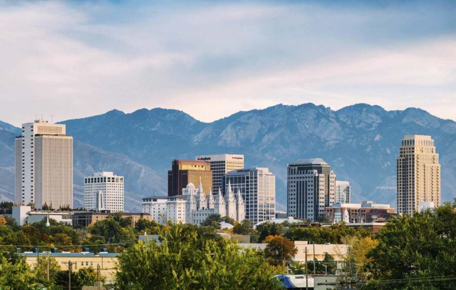 City and mountains near Wasatch Club Apartments in Midvale, Utah