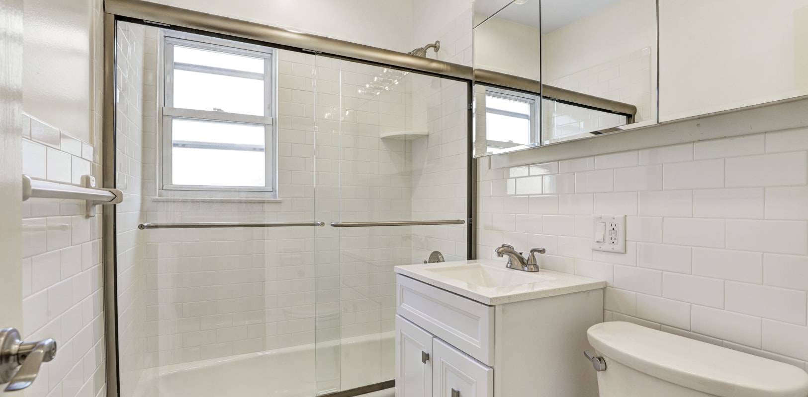 Spacious bathroom with an oval tub at General Wayne Townhomes and Ridgedale Gardens in Madison, New Jersey