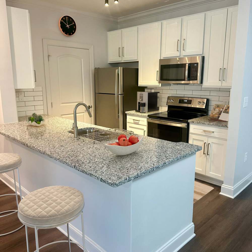 Kitchen area of an apartment home at The Jackson in Newnan, Georgia