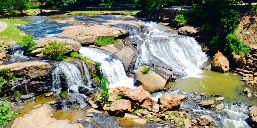A waterfall near Mosby Poinsett in Greenville, South Carolina