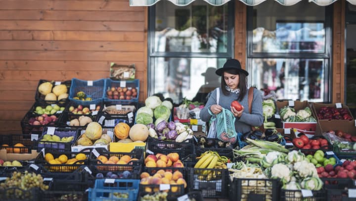 Woman at farmers market near Olympus Las Colinas in Irving, Texas