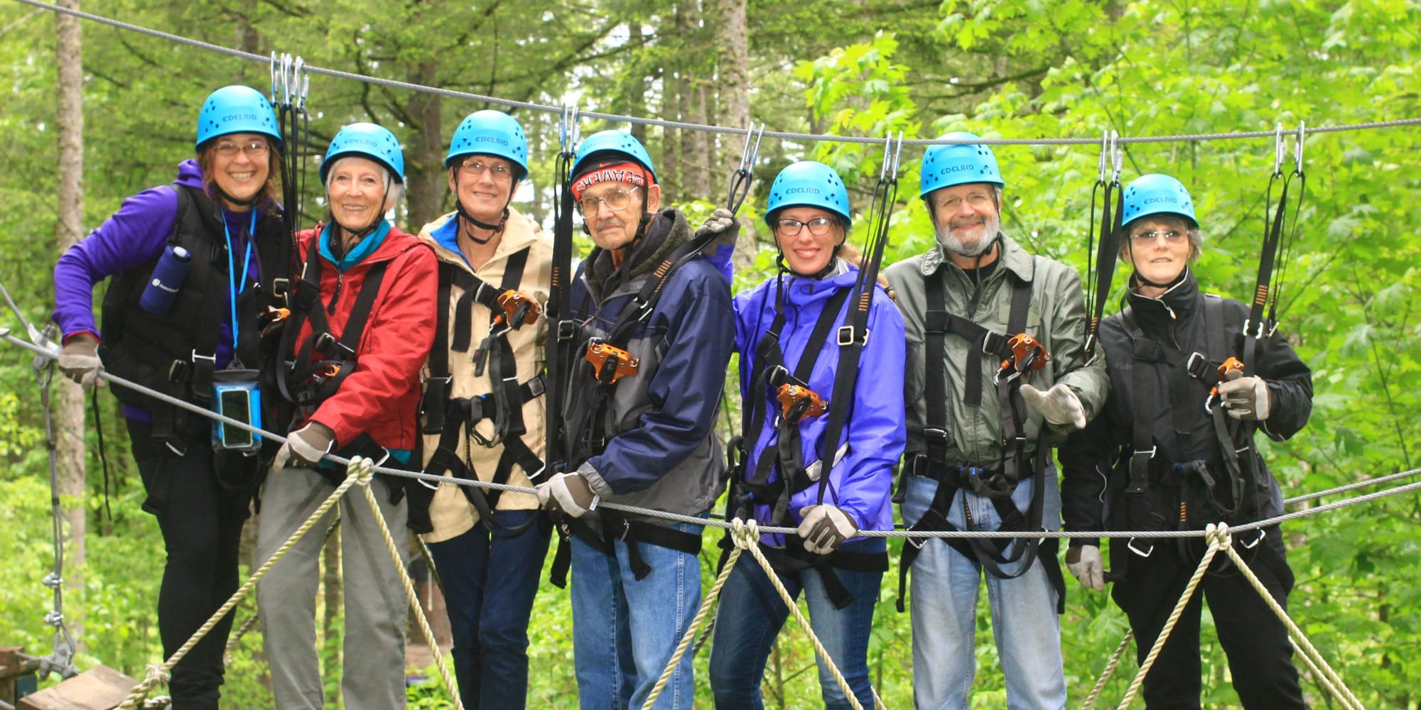 Residents of Stoneybrook Assisted Living in Corvallis, Oregon Zip Lining
