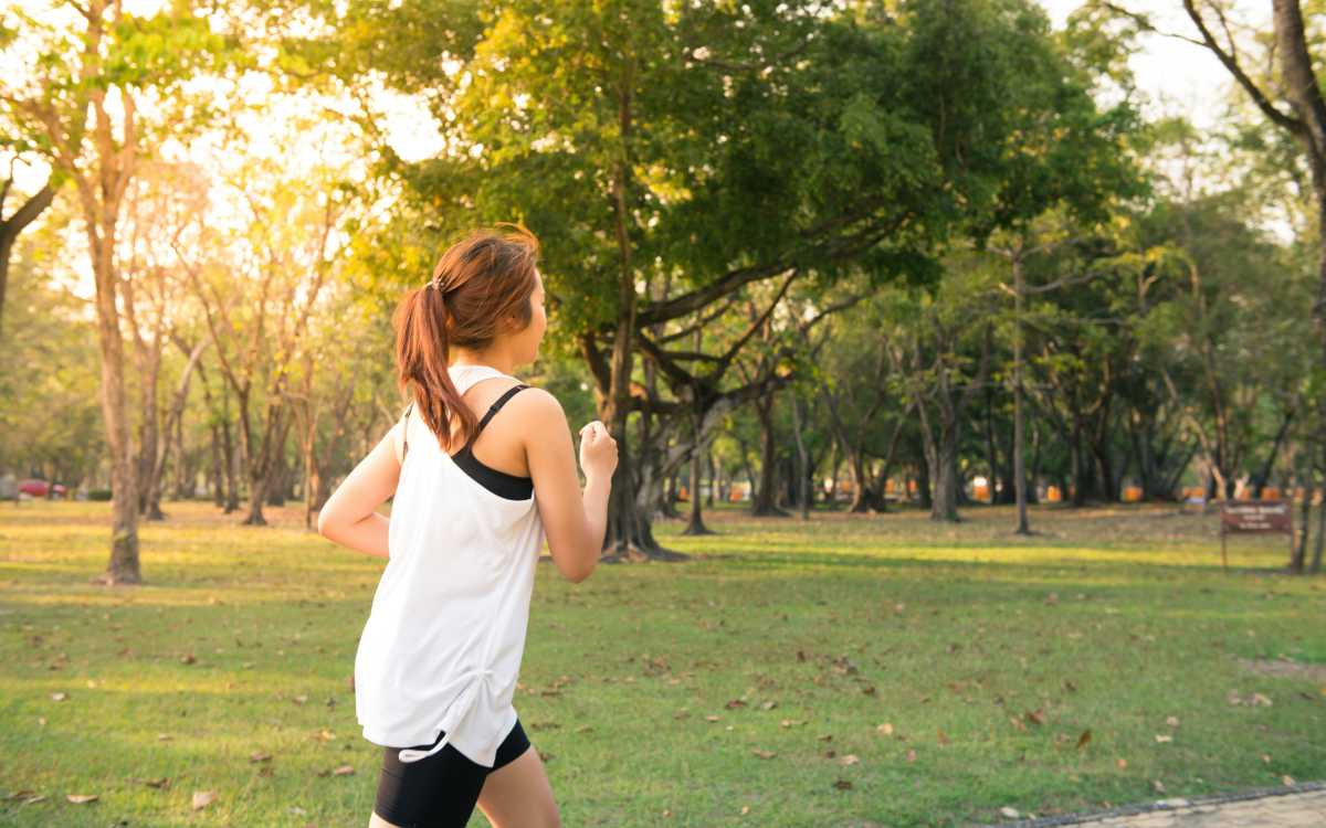 Woman in jogging in the park near Alexander in Spring, Texas