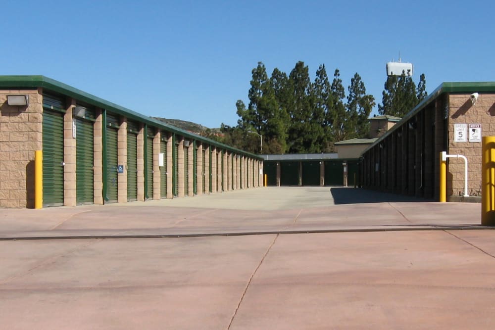 Outdoor units with green doors at West Simi Lock-Up Self Storage in Simi Valley, California