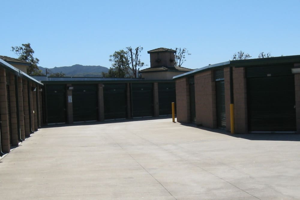 Wide driveway between outdoor units at West Simi Lock-Up Self Storage in Simi Valley, California