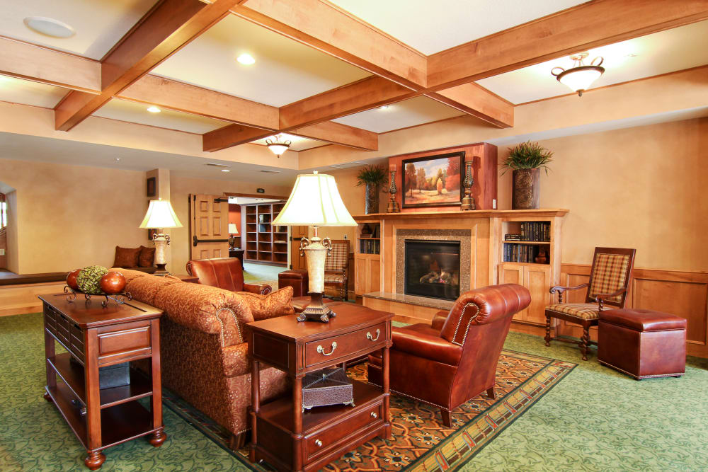 Fireside parlor at Applewood Pointe of Roseville at Langton Lake in Roseville, Minnesota. 