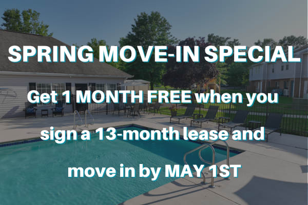 Get 1 month free when you sign a 13-month lease and move in by May 1st!