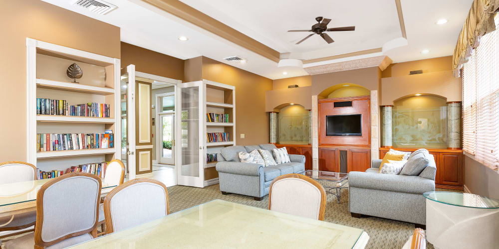 Clubhouse TV room at Club Mira Lago Apartments in Coral Springs, Florida